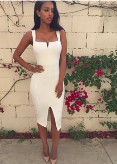 ROSELLA split midi bodycon dress