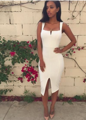 ROSELLA split midi bodycon dress