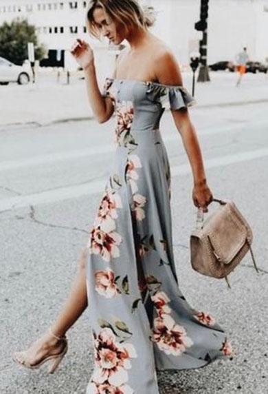 KITTY off shoulder flower satin dress