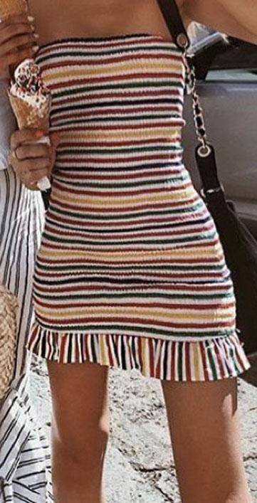 WENDI strapless stripe dress