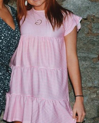 AUDREY checkerboard ruffle dress