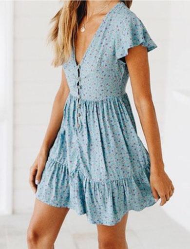 NOREEN flowy half button ruffle dress