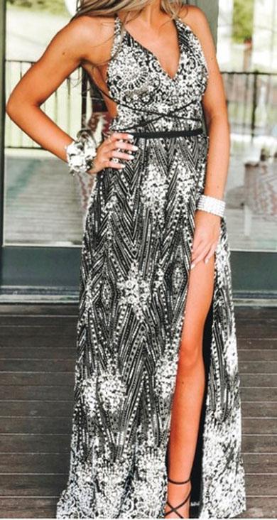 COLEEN glitter slit maxi dress