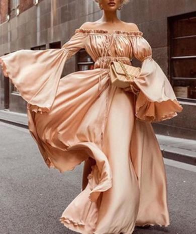 FRIEDA off shoulder satin dress