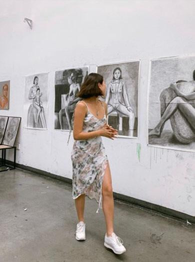 CONCETTA split flower mesh dress